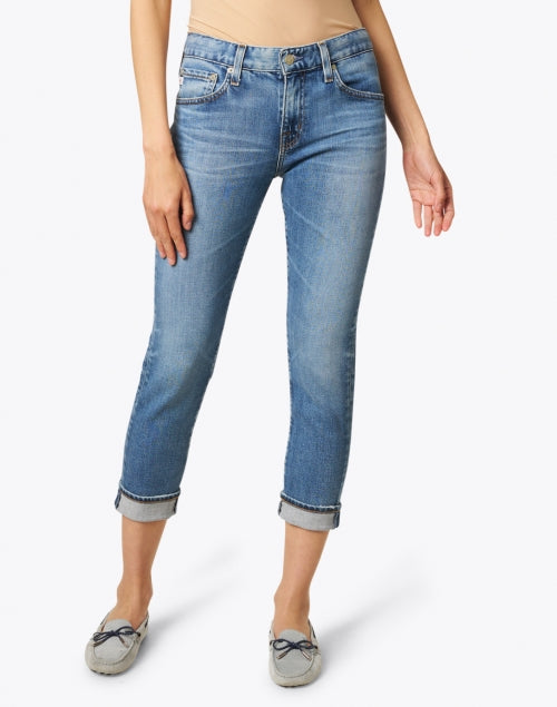 Stylish Stretch Blue Relaxed-Fit Cropped Boyfriend Jeans
