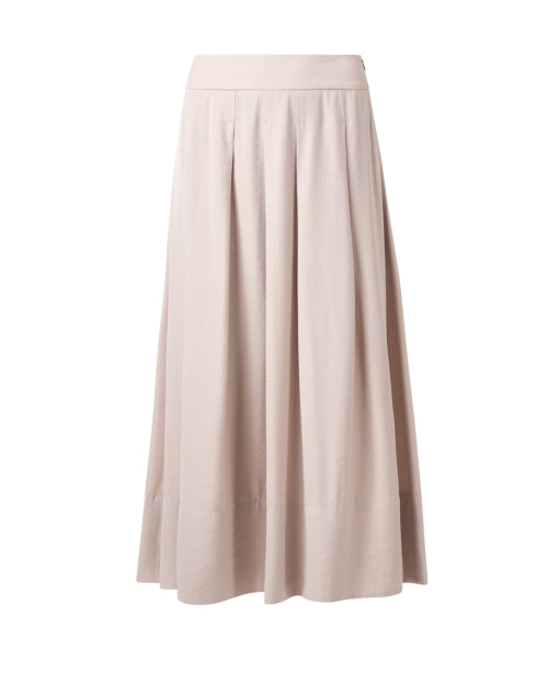 Stylish Beige Twill Midi Skirt with Elastic Waist and Soft Pleats