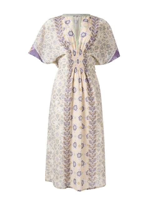 Naama Ladies' Purple and Yellow Floral Printed Midi Dress for Women