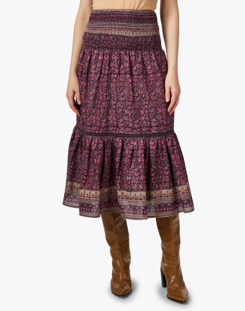 Stylish Bell's Mandy Brown and Pink Metallic Paisley Print Skirt