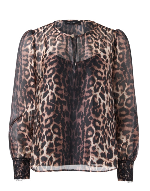Marc Cain Lightweight Sheer Leopard Print Blouse with Neckline Button