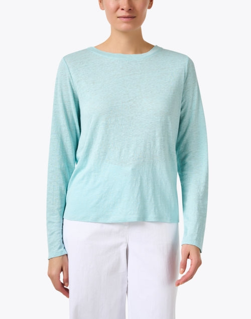 Stylish Pool Blue Women's Linen Casual Top