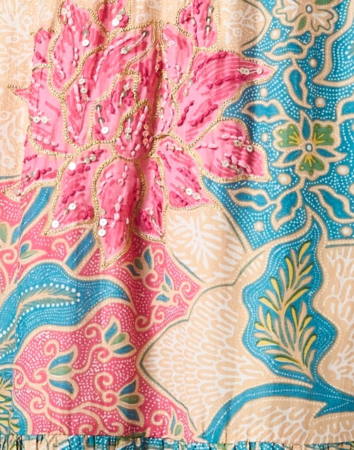Blair Cotton - Silk Multi - Print Dress with Sequined Floral Motif
