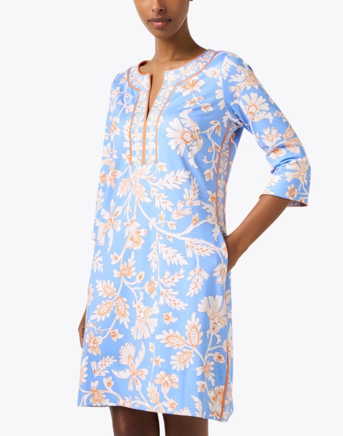 Stylish Periwinkle and Orange Floral Print Tunic Dress for Warm Weather