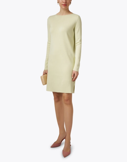 Chic 100% Merino Wool Mint Shift Dress with White Contrast Stitching