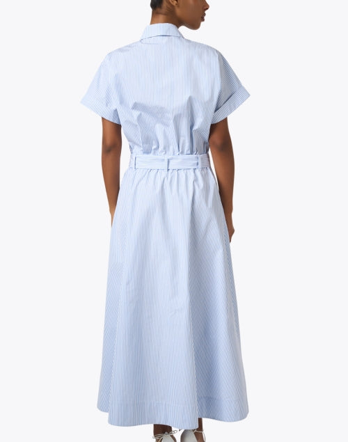 Stylish Blue Striped Cotton A-Line Shirt Dress with Self-Tie Belt