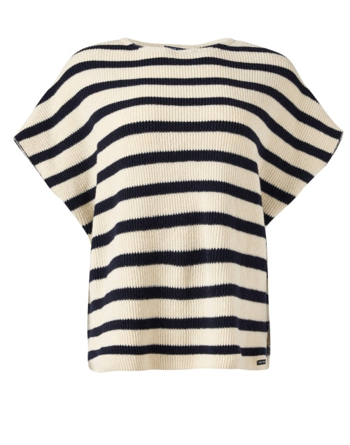 Stylish Ivory and Navy Striped Wool Poncho Style Tops for Fashionable Wear
