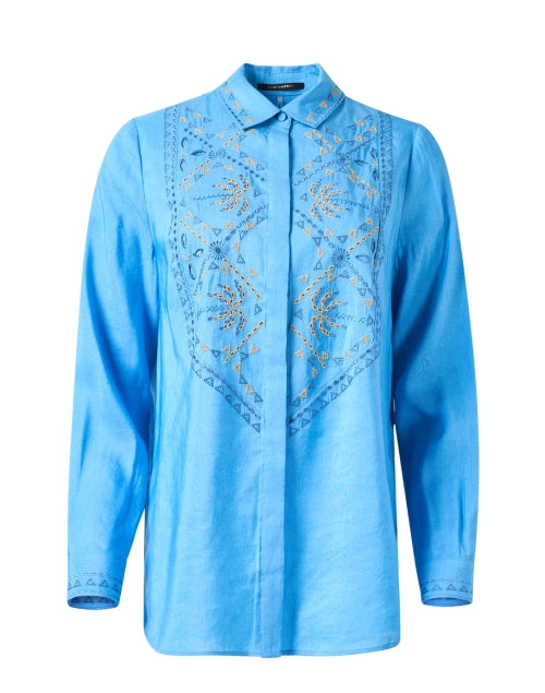 Kobi Halperin's Genevieve Women's Embroidered Button - Down Blouse in Bright Blue