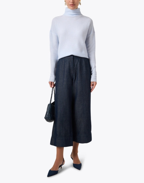 Stylish Celeste Light Blue 100% Cashmere Funnel - Neck Sweater