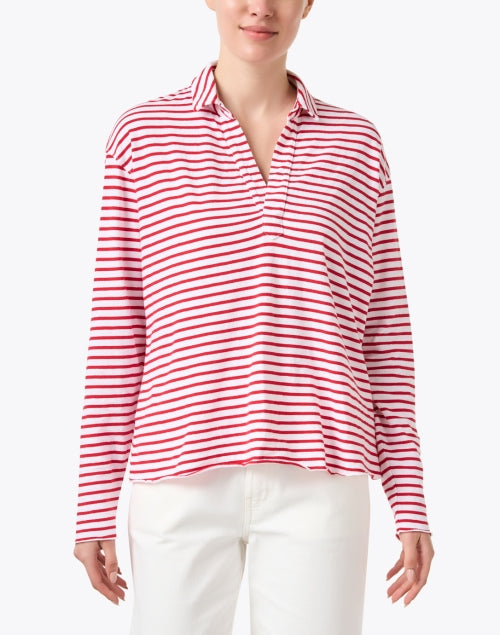 Patrick Men's Red and White Striped Popover Henley Casual Top for All Seasons