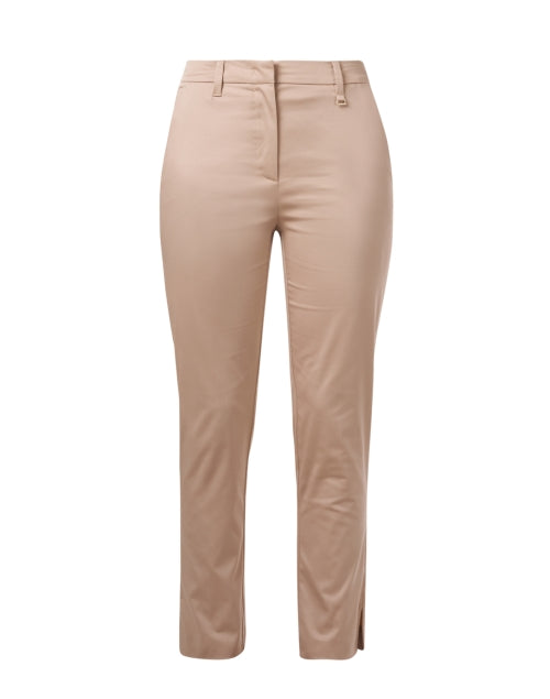 Beige Stretch Cotton Split Hem Straight Leg Pants for Effortless Style