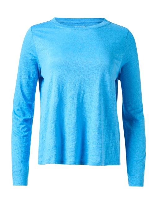 Azure Blue Casual Linen Women's Top for Everyday Wear