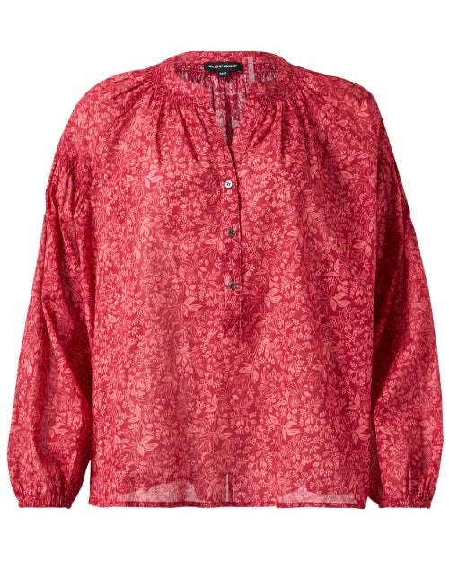 Stylish Red Floral-Printed Cotton Blouse for Modern Women