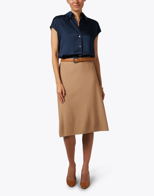 Navy Blue Silk Women's Blouse for Versatile Wardrobe