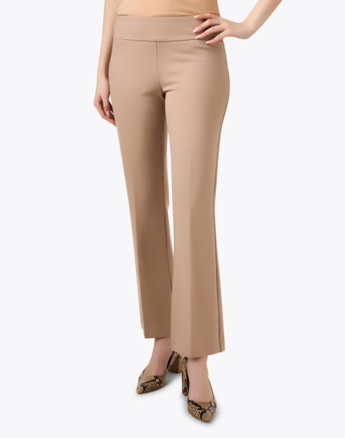 Tan Stretch Ponte Flare Women's Trousers - A Fashion Staple