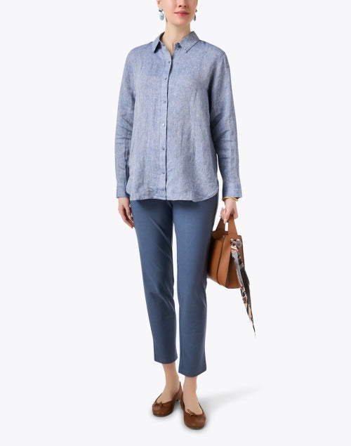 Blue Stretch Crepe Slim-Fit Cropped Ankle Pants for Effortless Style