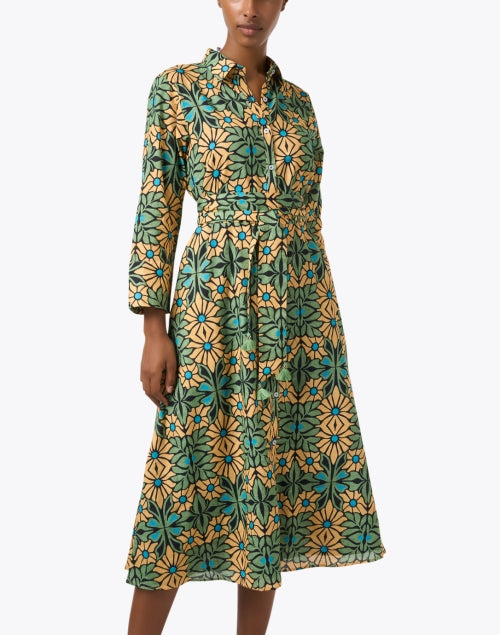 Cotton Shirt Dress with Multiple Floral Prints for Women