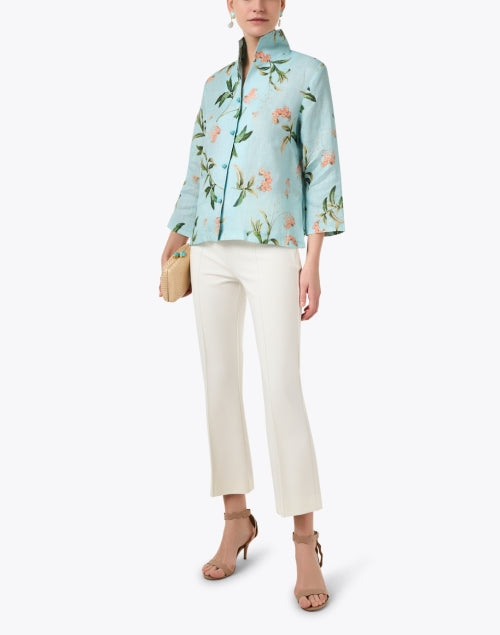 Stylish Suella Linen Jacket with Colorful Blue Print Design