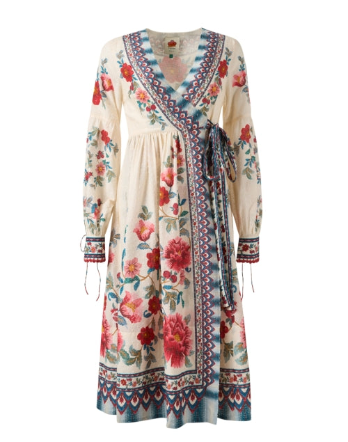 Stylish Women's Mosaic Ivory Floral Print Wrap Dress for Casual Outings