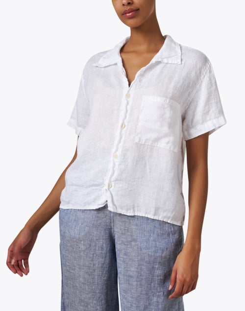 Comfortable California-Made White Linen Button-Down Top by Nic