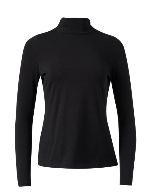 Stylish Black Long - Sleeve Pima Cotton Mock Neck Women's Top