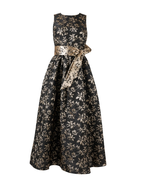 Elegant Shoshanna Serra Black and Gold Floral Women's Evening Dress