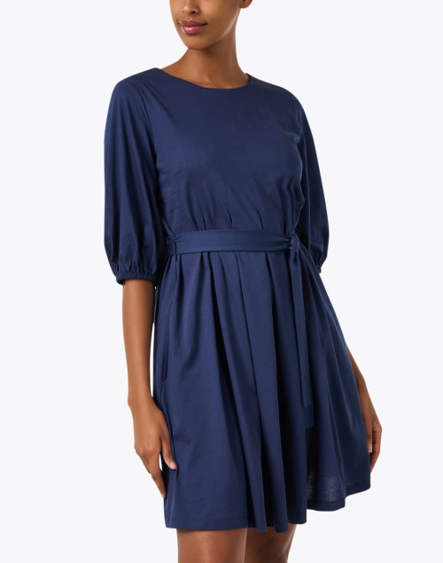 Large-Sized Navy Blue 100% Cotton Mini Dress for Seasonal Wear