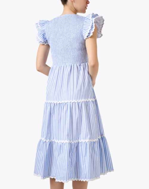 Stylish Blue and White Striped Smocked Cotton Women's Dress for Warm Weather