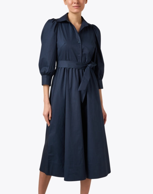 Navy Blue Rivoltine Women's Cotton Shirt Dress for Everyday Wear
