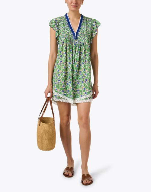 Stylish Blue and Green Floral Printed Mini Dress by Poupette St Barth - Sasha Style