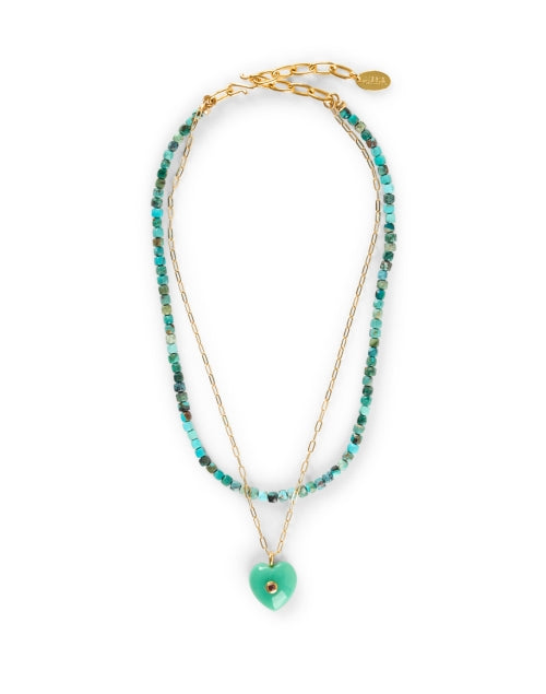Stunning Lamai Layered Necklace with Turquoise Beads and Gold - Plated Chain
