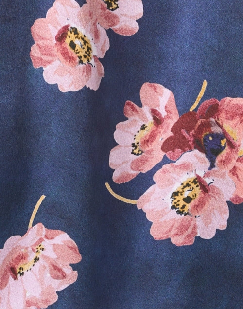Stylish Blue Silk Blouse with Floral Print