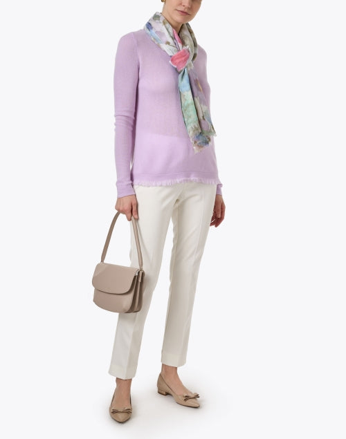 Spring and Summer Lilac Cashmere Knit Crew Neck Fringe Sweater
