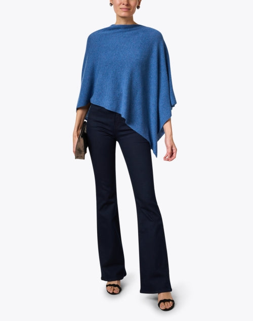 Heathered Blue Cashmere Women's Poncho Ruana for Transitional Months