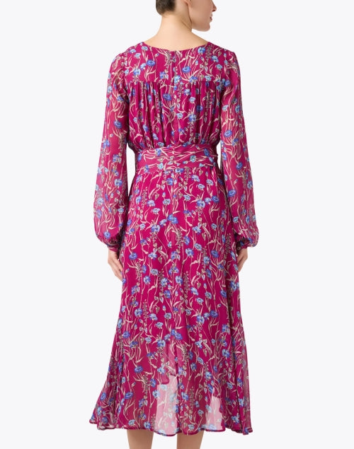 Aubree Magenta Lightweight Floral Print Dress with Tie Belt