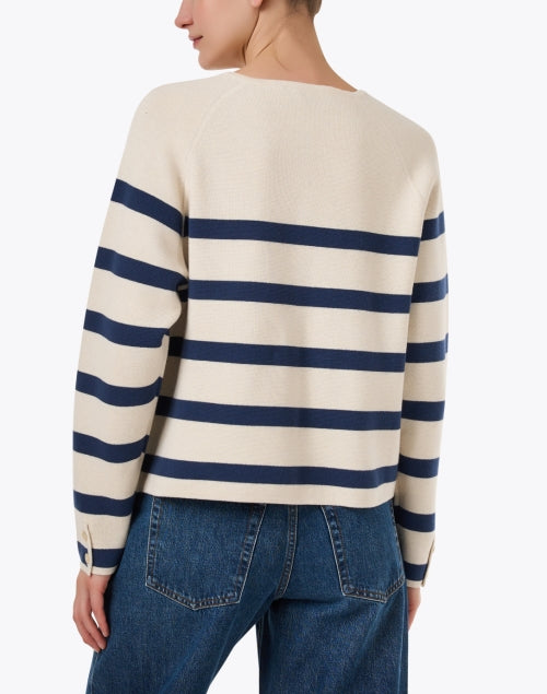 Navy Striped Classic 100% Cotton Ivory Cardigan for Seasonal Wear
