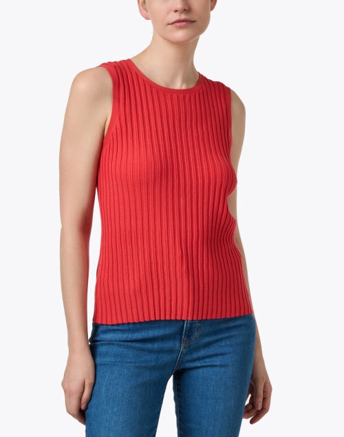 Stylish Poppy Red Ribbed Pointelle Shell Tank for Layering