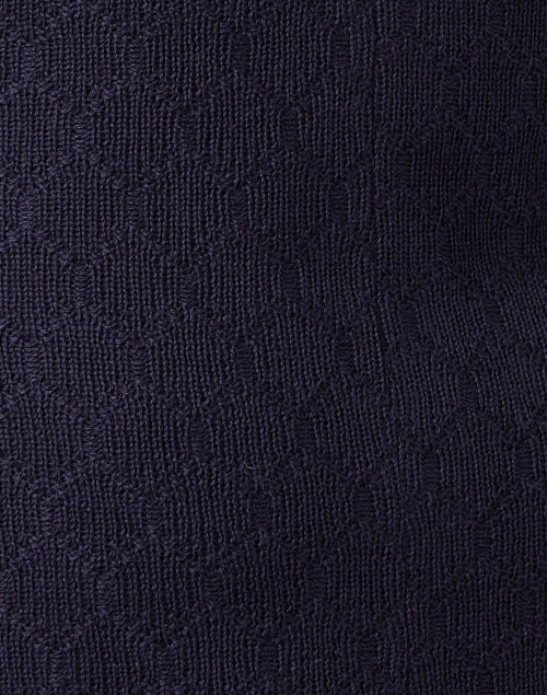 Stylish Navy Wool Blend Double Breasted Stitched Lattice Motif Blazer