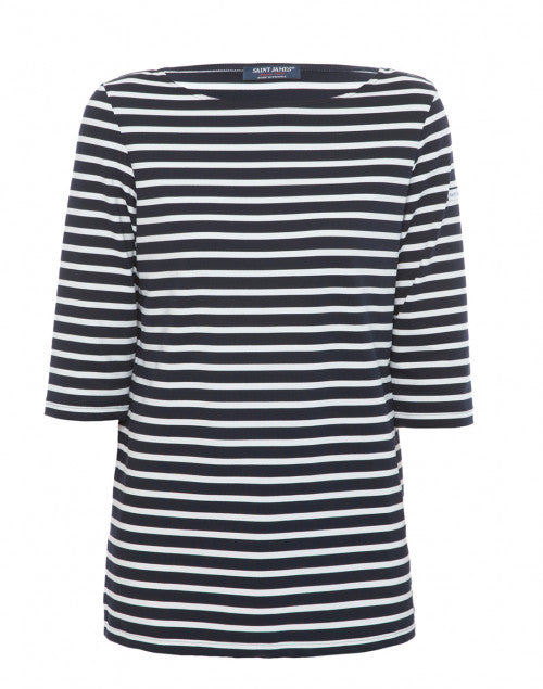Fashionable Navy and White Striped Meryl UV-Protected Shirt