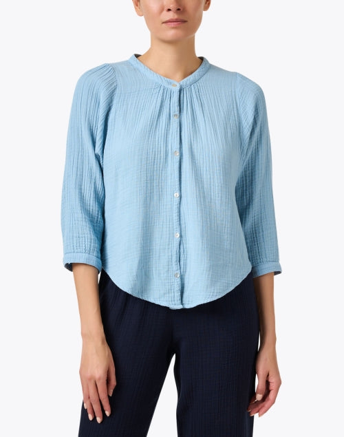 Stylish Chloe Blue Cotton Gauze Women's Shirt for Warm Weather