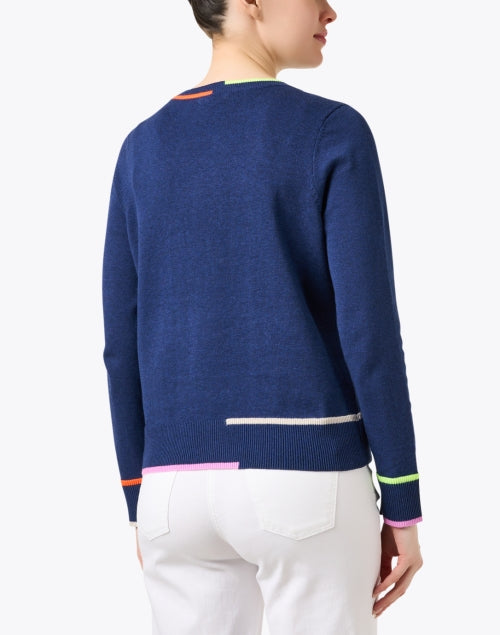 Navy Relaxed-fit In Line Cotton Knit Sweater