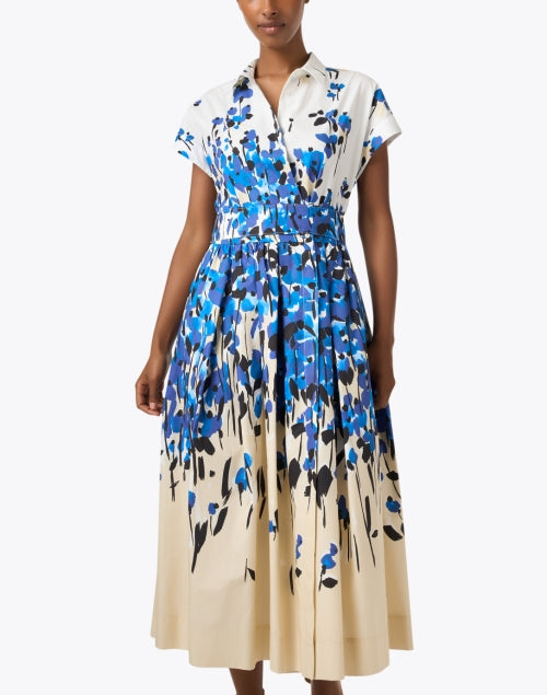 Stylish Etrelle Blue and Cream Printed Cotton Women's Shirt Dress