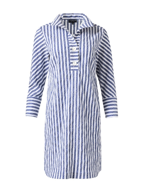 Women's Fashionable Indigo and White Striped Shirt-style Dress