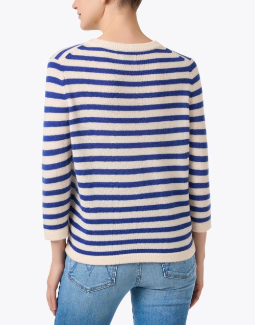 Elegant Blue and Cream Striped Wool-Cashmere Blend Sweater