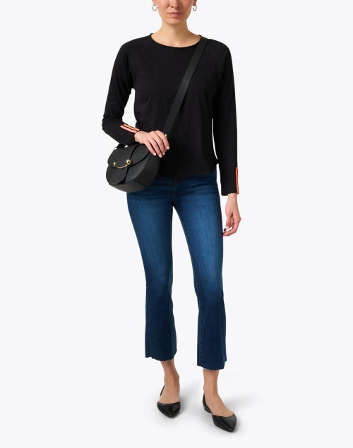 Stylish Women's Black Cotton Mesh Striped Knit Top