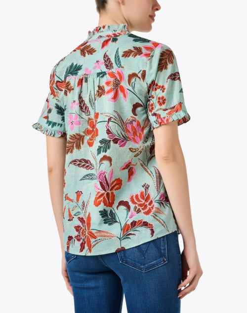 Banjanan Ebisu Blue Cotton Top with Charming Floral Print
