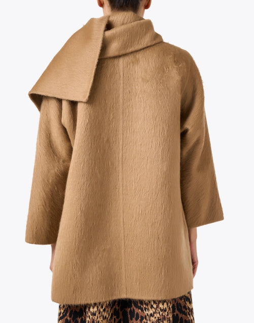Fiumana Wool-Alpaca Blend Camel Scarf Detachable Wrap Style Coat for New Season