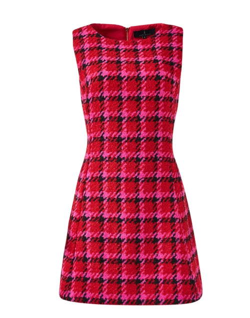 Avery Red Multicolored Houndstooth Mini Shift Dress for Women