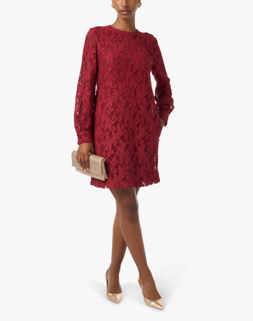 Stylish Esordio Bordeaux Red Women's Lace Mini Dress for Soirees