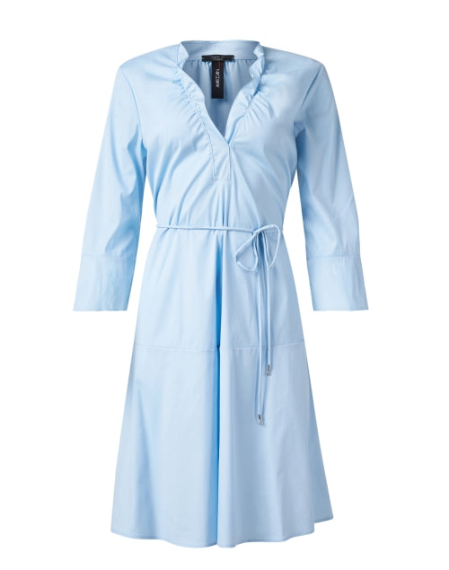 Stylish Blue Stretch Cotton A-Line Dress with Self-Tie Belt